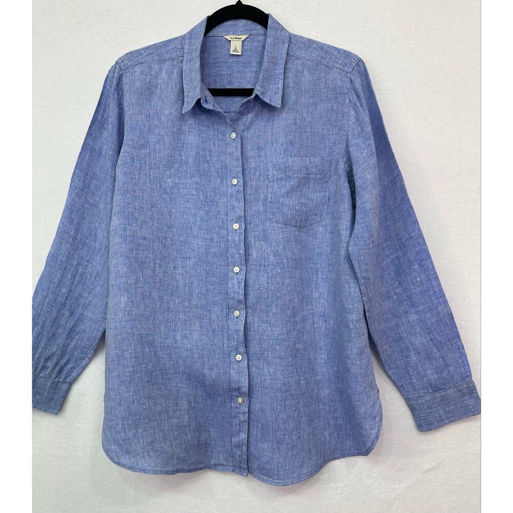 L.L.Bean Women’s Blue 100% Linen Button Down Shirt Size Large - Picture 3 of 8